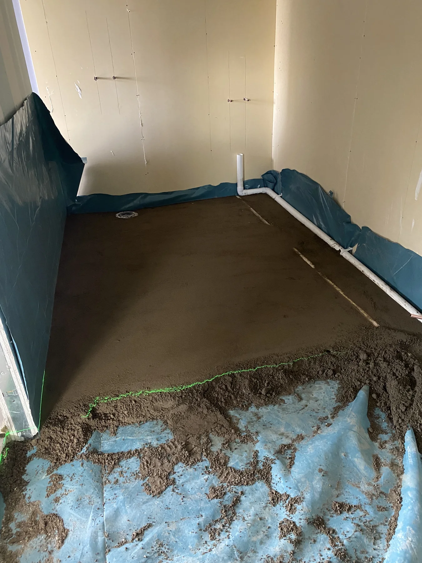 Fresh screed in an accessible wet room
